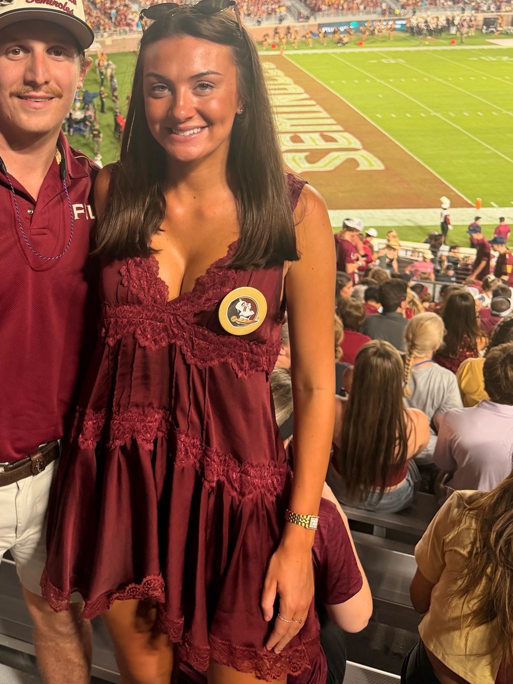 Free People Burgundy Lace-Trim Mini Dress